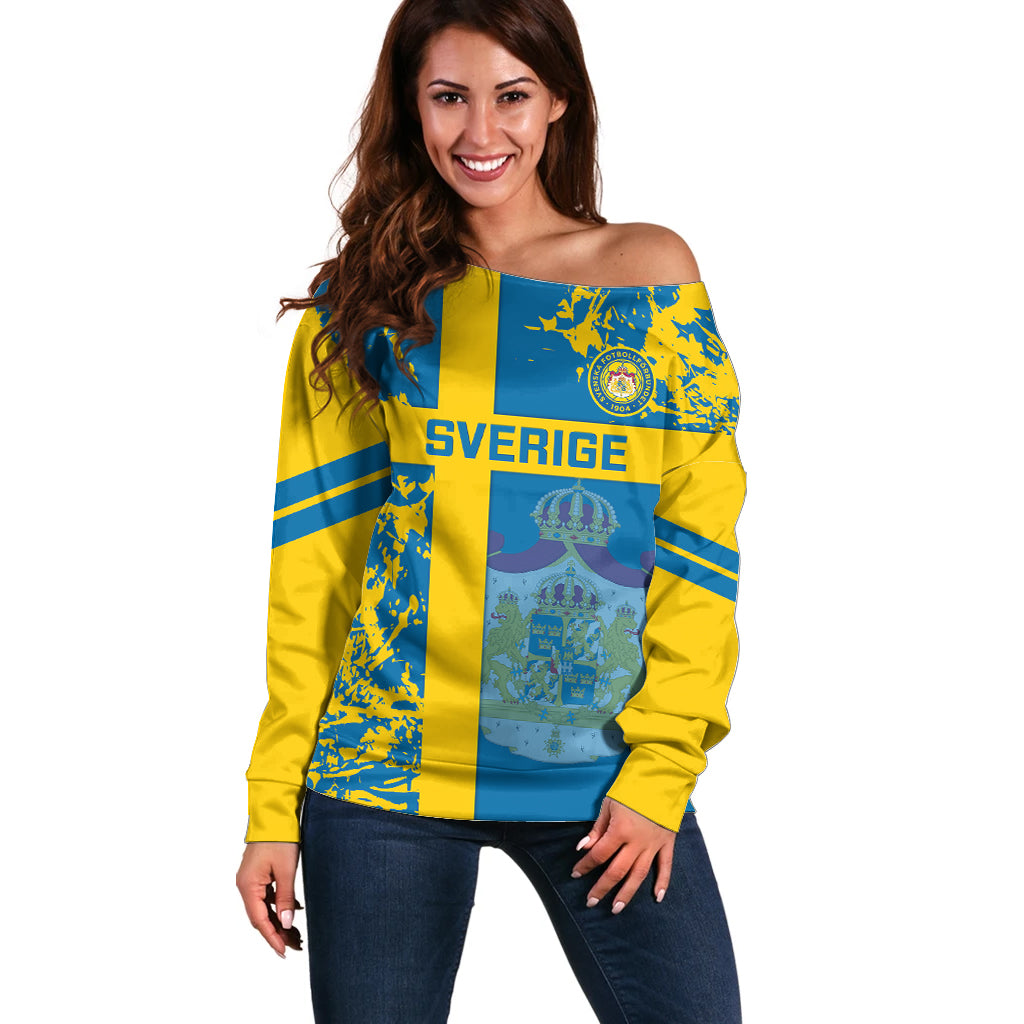 Sweden Football Off Shoulder Sweater Come On Sverige 2023 World Cup - Wonder Print Shop