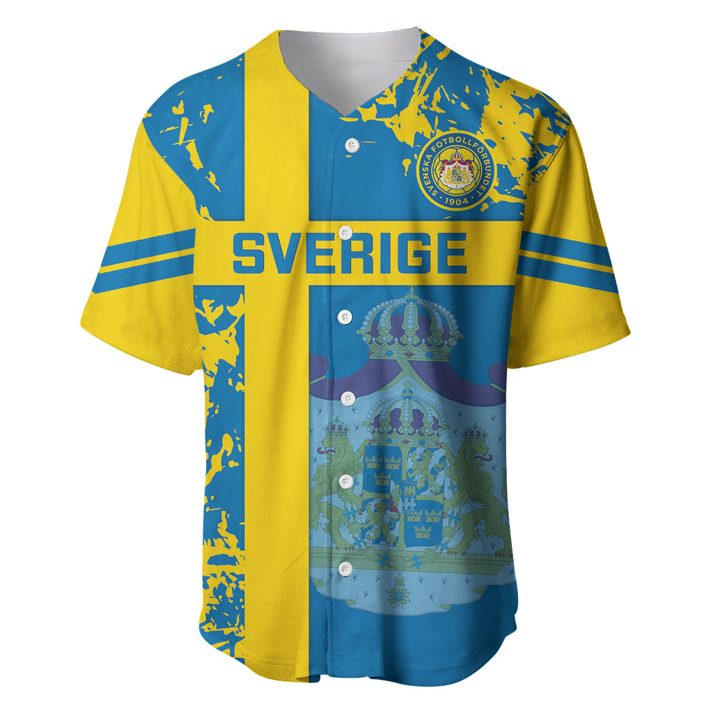 Custom Sweden football jersey in blue and yellow, SVERIGE print and crest patch