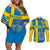 Custom Sweden Football Couples Matching Off Shoulder Short Dress and Long Sleeve Button Shirts Come On Sverige 2023 World Cup - Wonder Print Shop