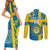 Custom Sweden Football Couples Matching Short Sleeve Bodycon Dress and Long Sleeve Button Shirts Come On Sverige 2023 World Cup - Wonder Print Shop