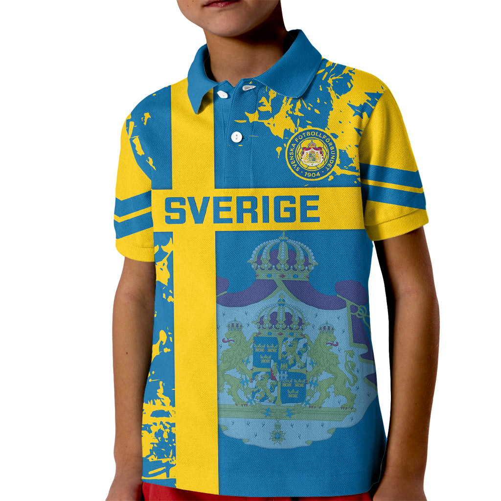 Custom Sweden Football Kid Polo Shirt Come On Sverige 2023 World Cup - Wonder Print Shop