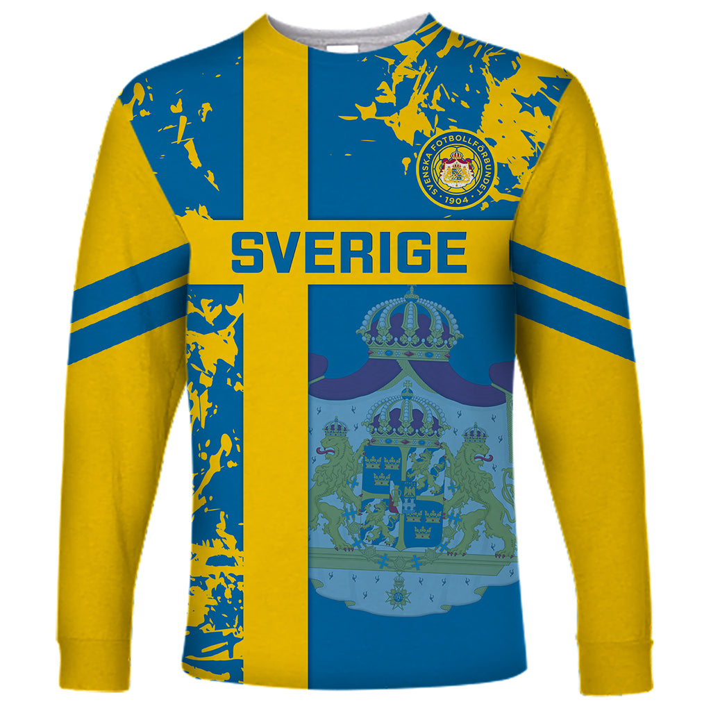 Unisex Sweden football long sleeve shirt in blue/yellow with crest and SVERIGE print