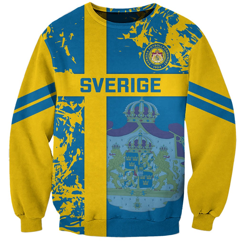 Unisex football sweatshirt with Sweden flag graphic, bold SVERIGE print, blue and yellow