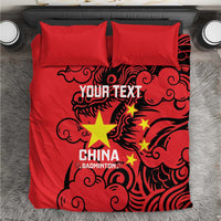Red duvet set with dragon print and stars; two matching red pillowcases