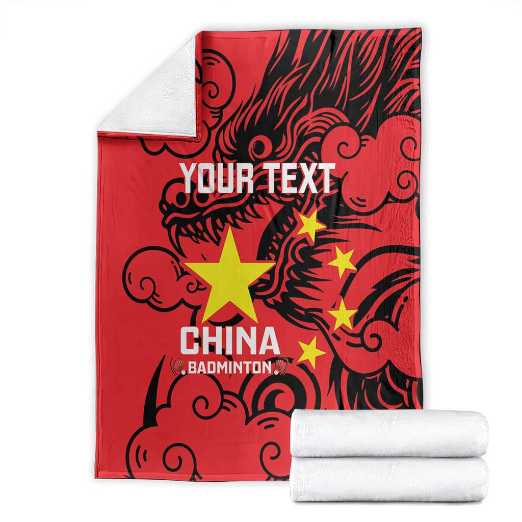 Red China badminton blanket folded display, dragon design with star and China logo