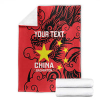 Red China badminton blanket folded display, dragon design with star and China logo