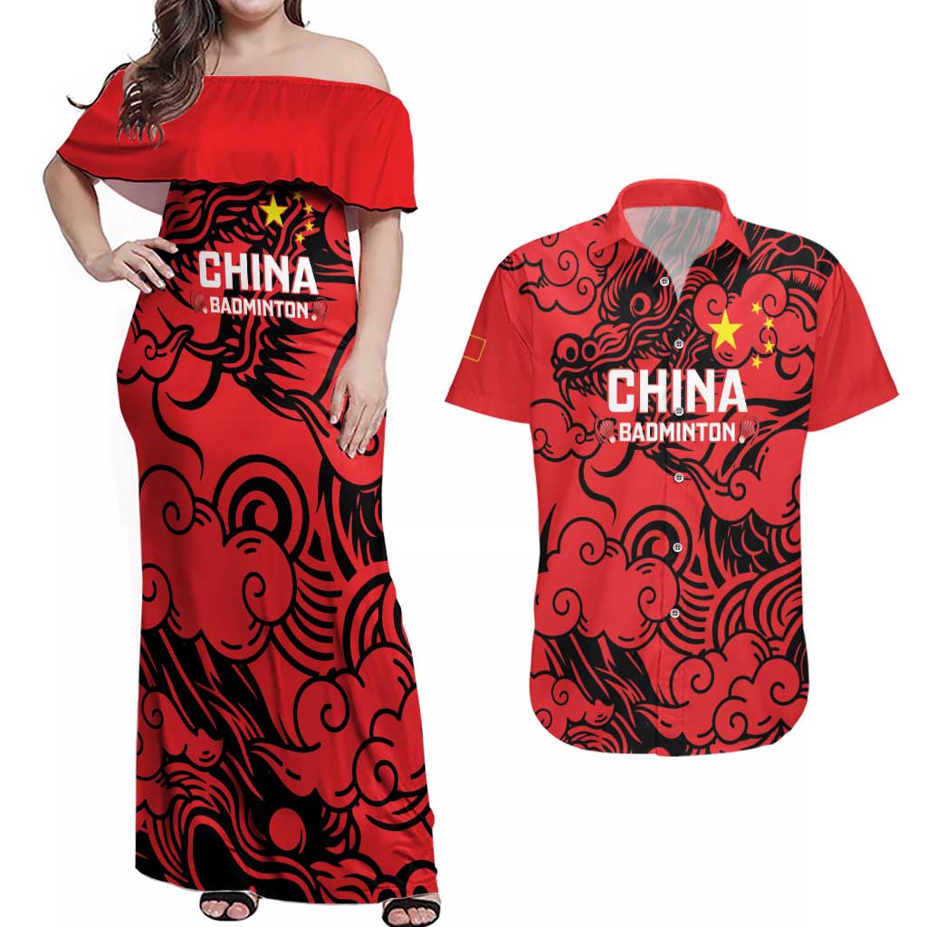 Personalised China Badminton Couples Matching Off Shoulder Maxi Dress and Hawaiian Shirt 2024 Chinese Dragon Version - Wonder Print Shop