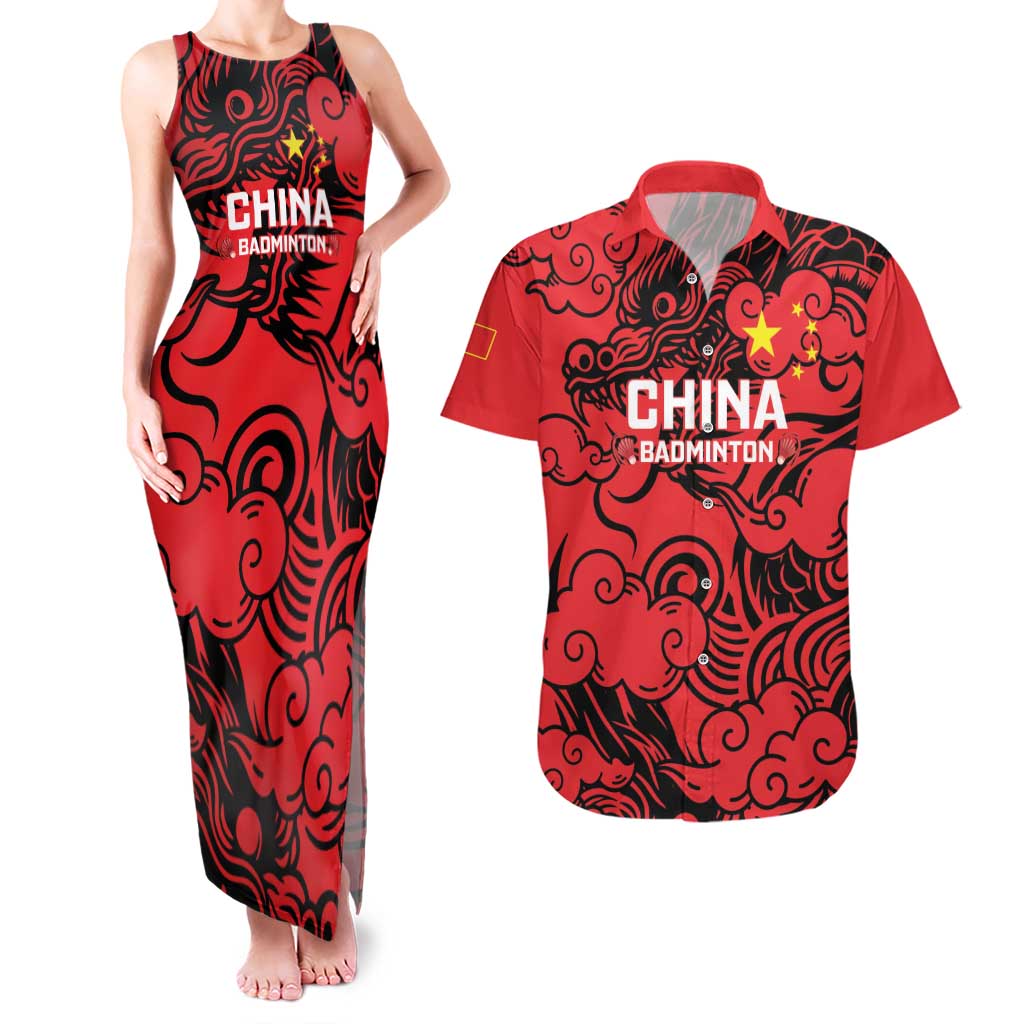 Personalised China Badminton Couples Matching Tank Maxi Dress and Hawaiian Shirt 2024 Chinese Dragon Version - Wonder Print Shop