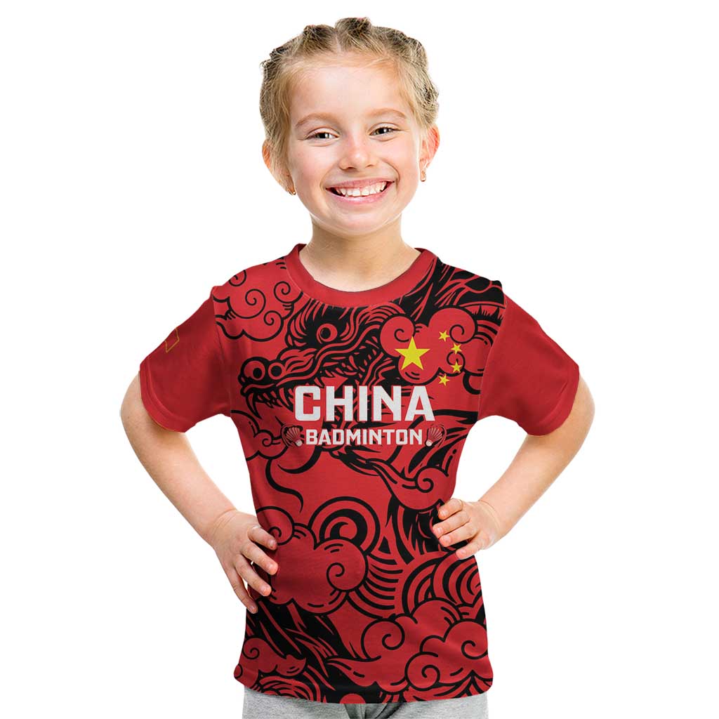 Personalised China Badminton Kid T Shirt 2024 Chinese Dragon Version - Wonder Print Shop