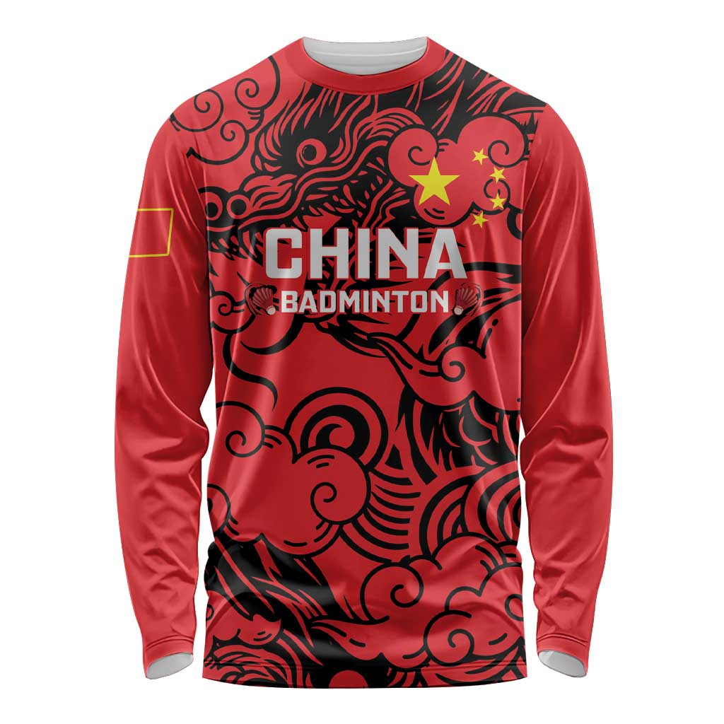 Personalised China Badminton Long Sleeve Shirt 2024 Chinese Dragon Version - Wonder Print Shop