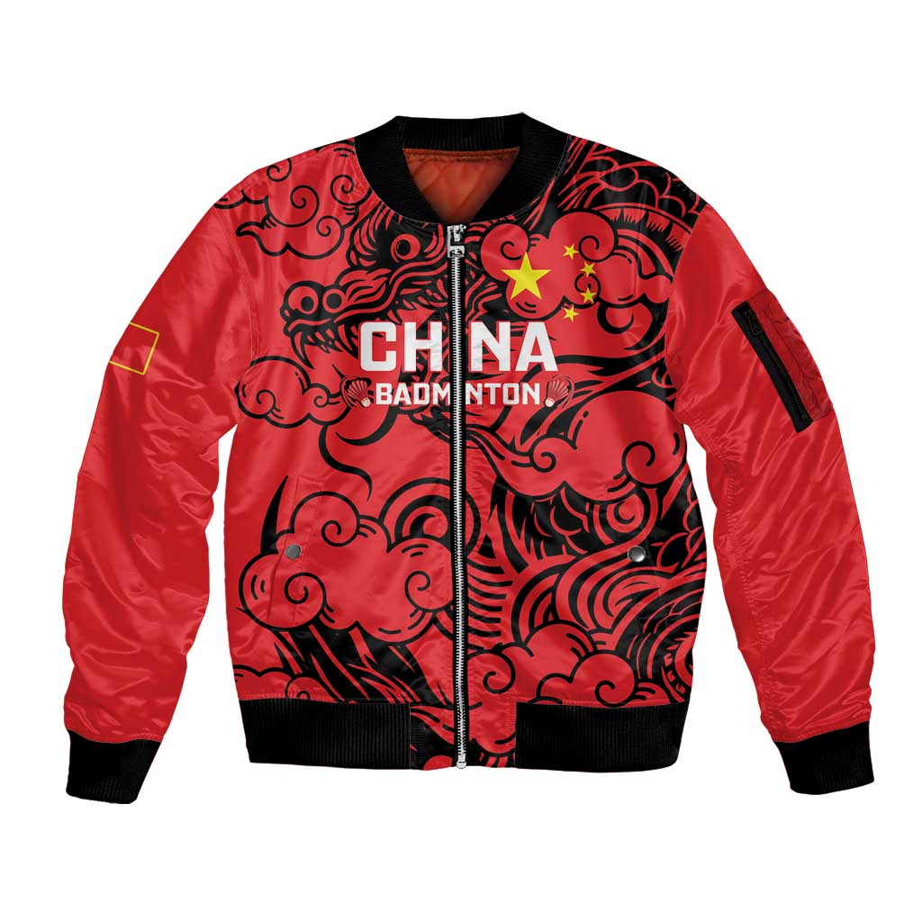 Personalised China Badminton Sleeve Zip Bomber Jacket 2024 Chinese Dragon Version - Wonder Print Shop