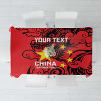 Personalized red badminton tablecloth with dragon design and “YOUR TEXT” layout