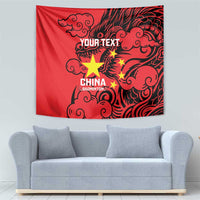 Red personalised badminton tapestry featuring black dragon artwork and gold star accents