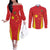 Personalised China Badminton Couples Matching Off The Shoulder Long Sleeve Dress and Long Sleeve Button Shirt 2024 Sporty Red Version