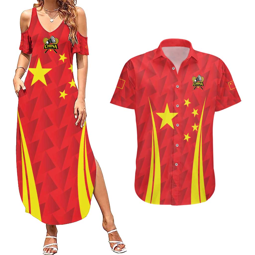 Personalised China Badminton Couples Matching Summer Maxi Dress and Hawaiian Shirt 2024 Sporty Red Version - Wonder Print Shop