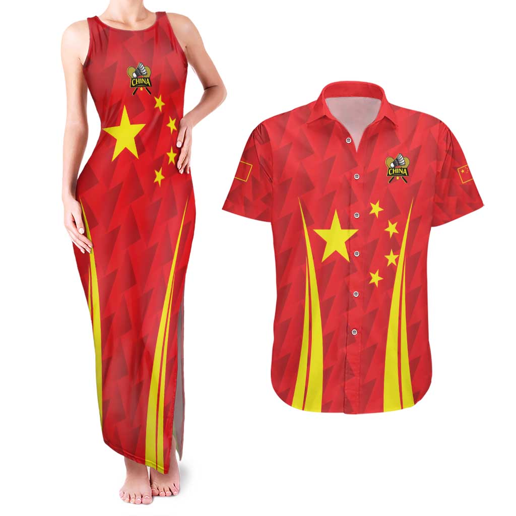 Personalised China Badminton Couples Matching Tank Maxi Dress and Hawaiian Shirt 2024 Sporty Red Version - Wonder Print Shop