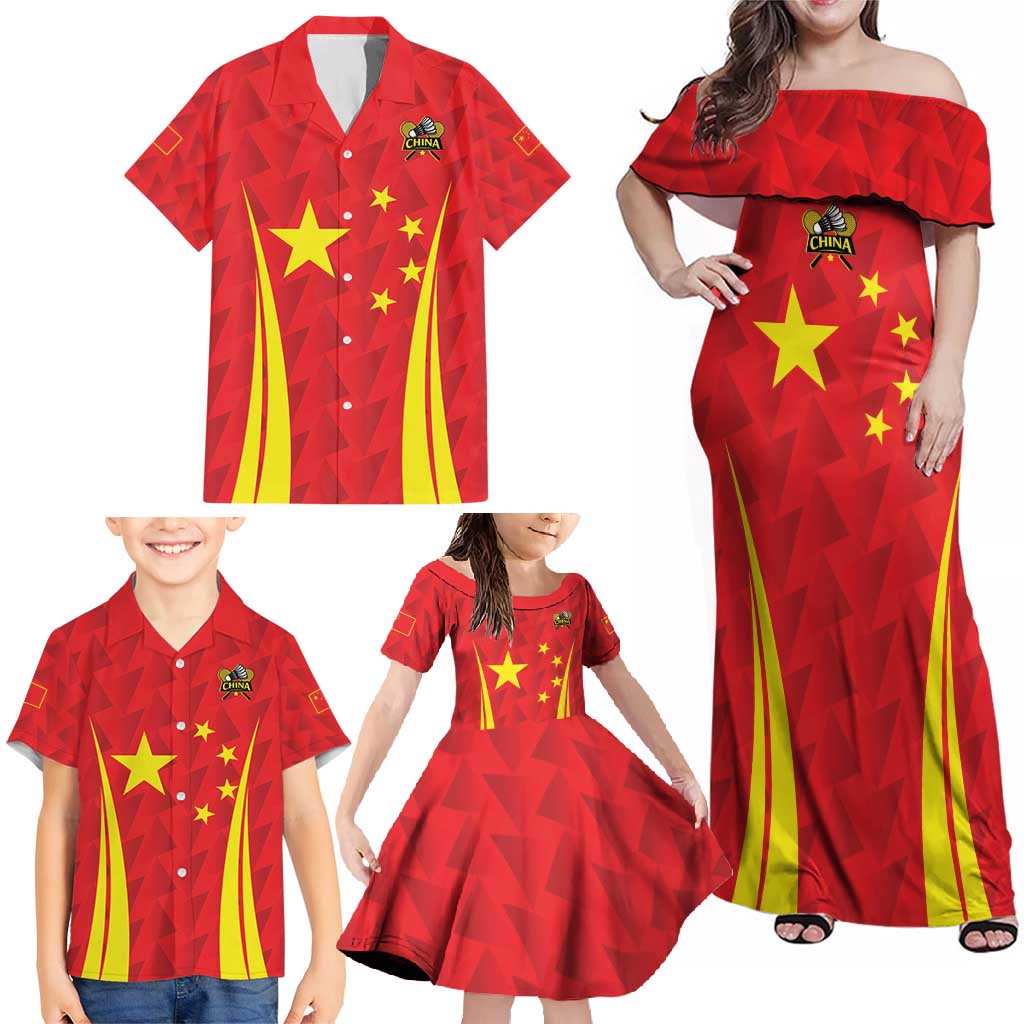 Personalised China Badminton Family Matching Off Shoulder Maxi Dress and Hawaiian Shirt 2024 Sporty Red Version - Wonder Print Shop