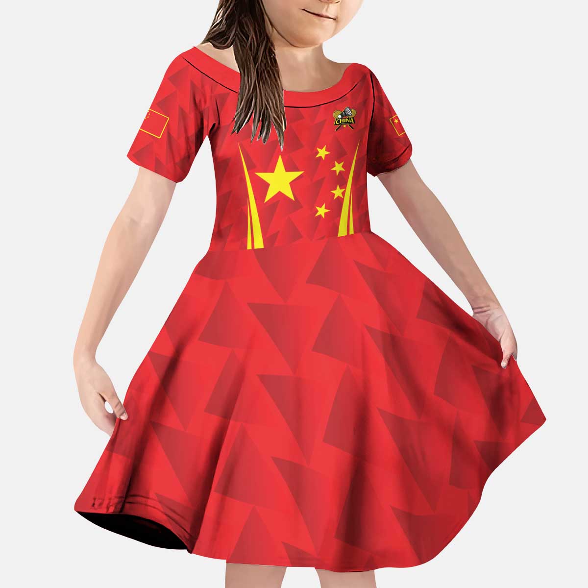 Personalised China Badminton Kid Short Sleeve Dress 2024 Sporty Red Version - Wonder Print Shop