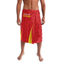 Personalised China badminton shorts, red with elastic waistband, yellow stripe, logo text
