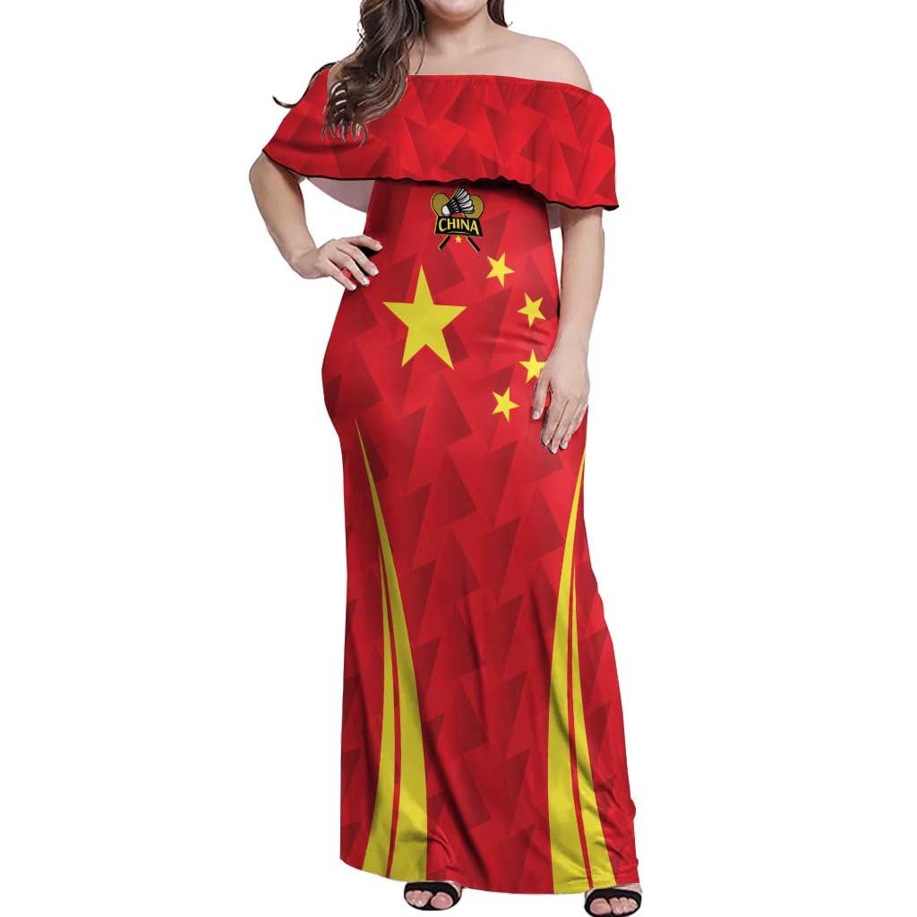 Personalised China Badminton Off Shoulder Maxi Dress 2024 Sporty Red Version - Wonder Print Shop