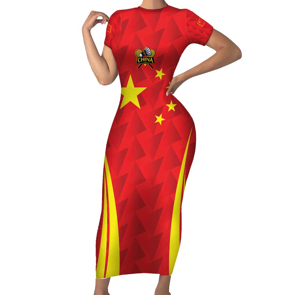 Personalised China Badminton Short Sleeve Bodycon Dress 2024 Sporty Red Version - Wonder Print Shop