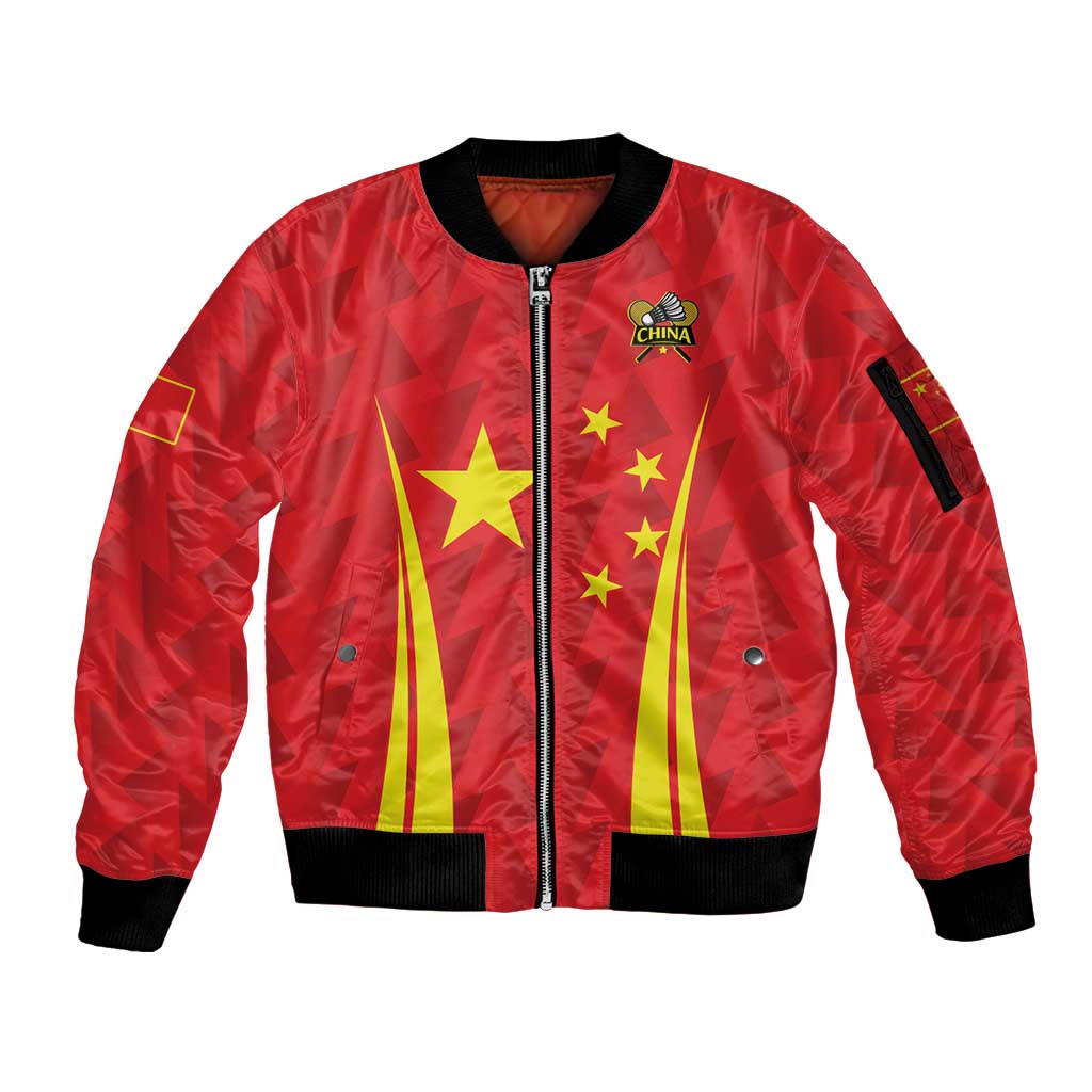 Personalised China Badminton Sleeve Zip Bomber Jacket 2024 Sporty Red Version - Wonder Print Shop