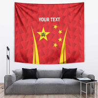 Red personalized badminton tapestry with 'YOUR TEXT' and China star-and-flag design
