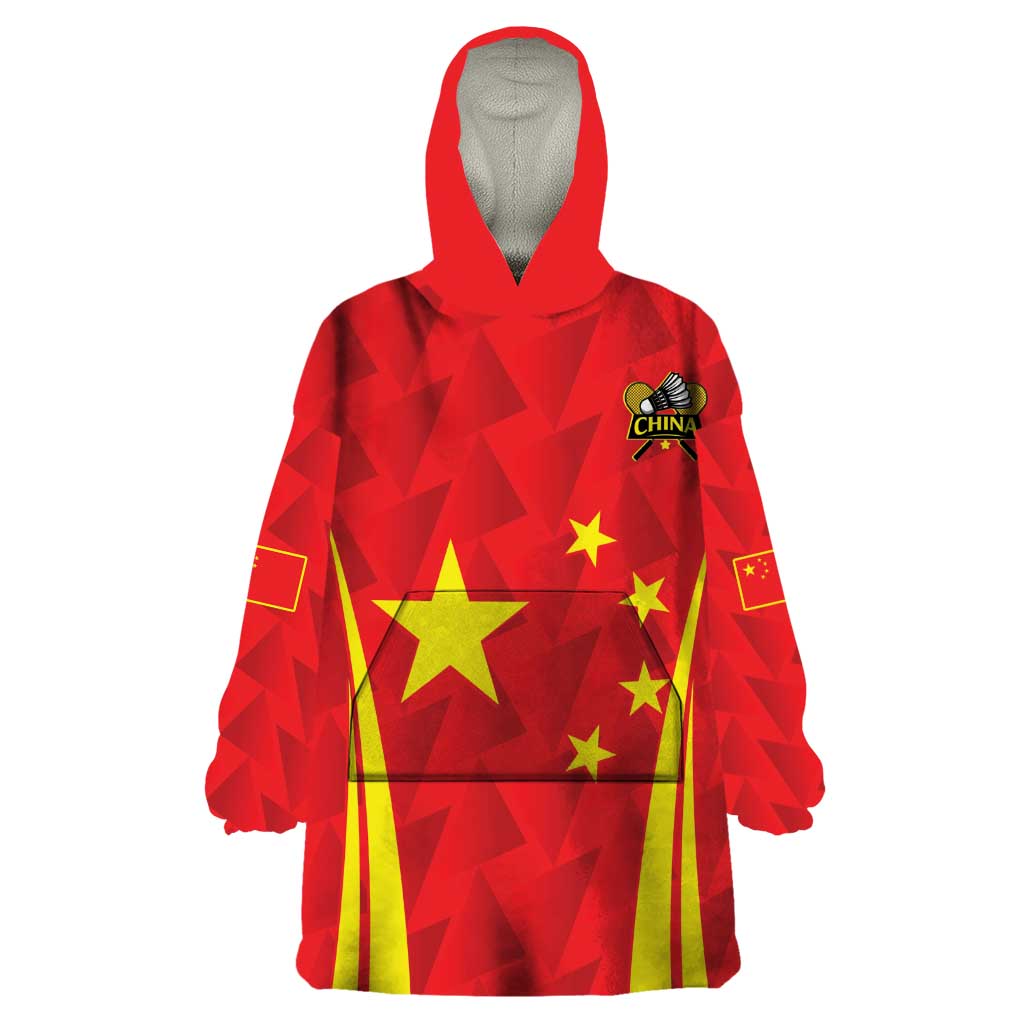 Personalised China Badminton Wearable Blanket Hoodie 2024 Sporty Red Version - Wonder Print Shop