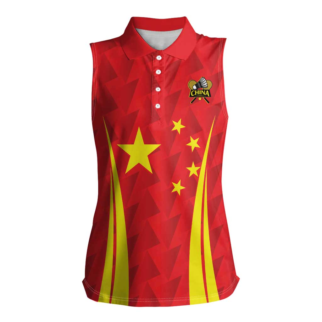 Personalised China Badminton Women Sleeveless Polo Shirt 2024 Sporty Red Version - Wonder Print Shop