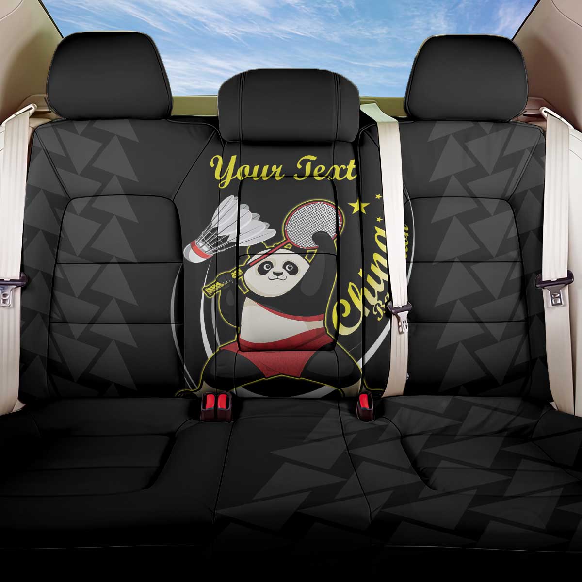 Personalised China Badminton Back Car Seat Cover 2024 Chinese Cute Panda Black Version - Wonder Print Shop