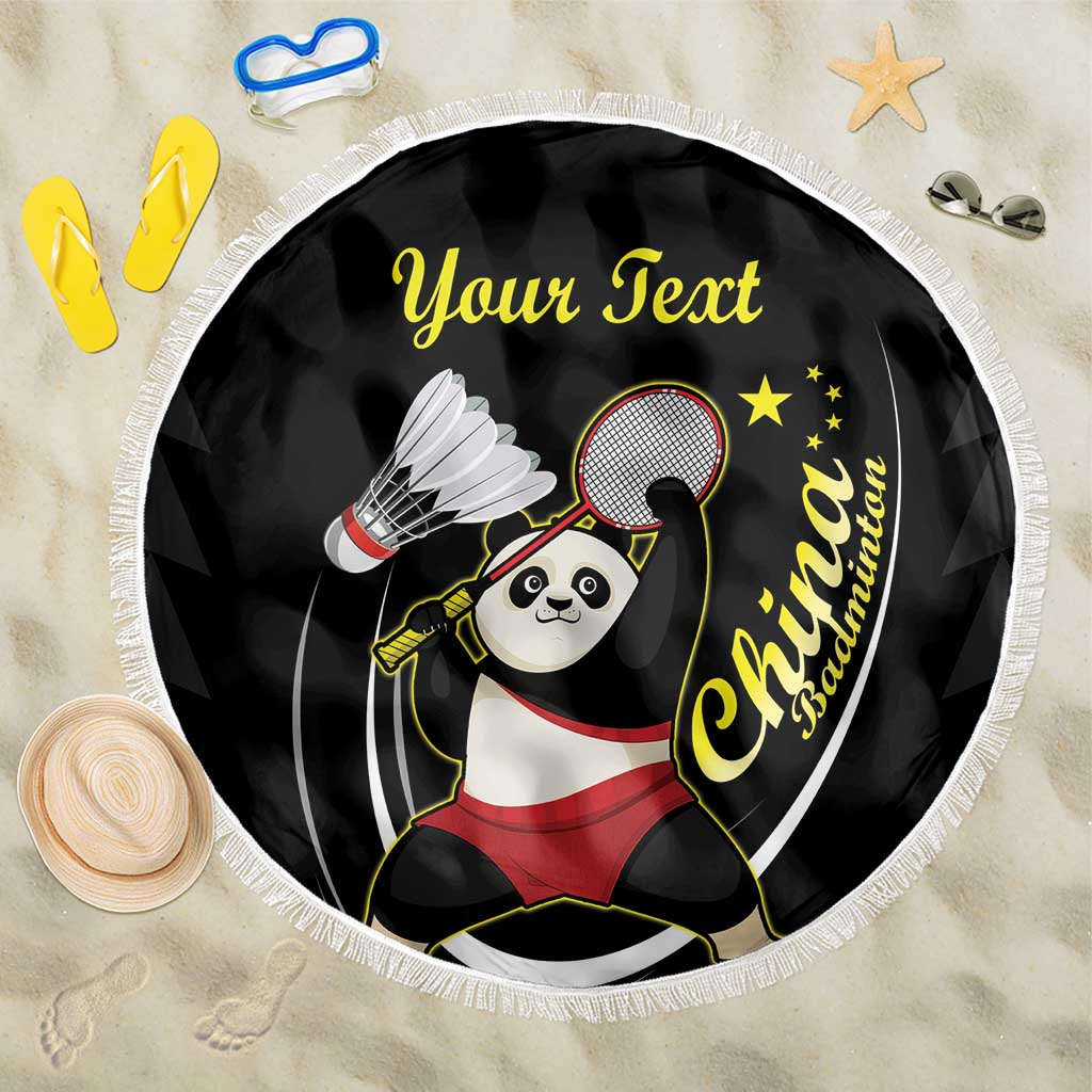 Personalised China Badminton Beach Blanket 2024 Chinese Cute Panda Black Version - Wonder Print Shop