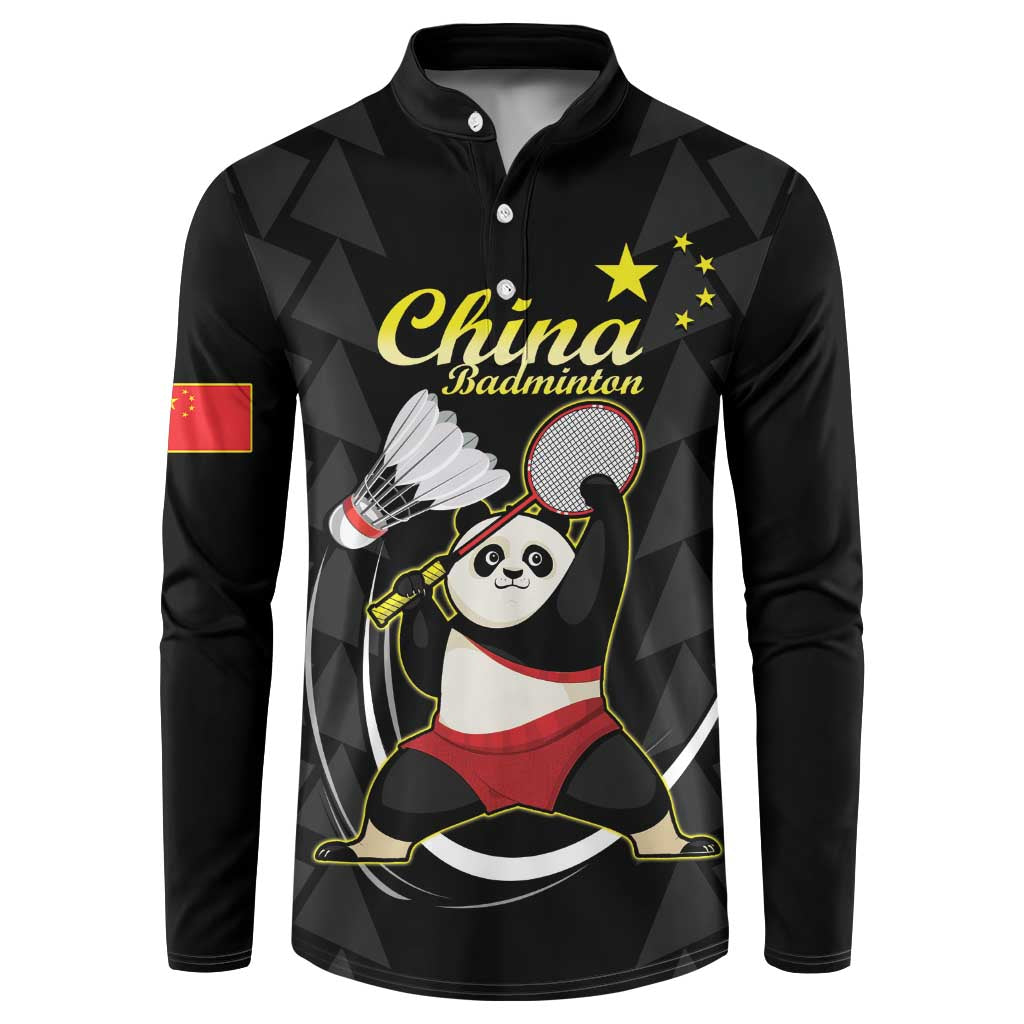 Personalised China Badminton Button Sweatshirt 2024 Chinese Cute Panda Black Version - Wonder Print Shop