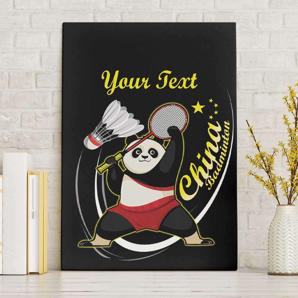 Personalised China Badminton Canvas Wall Art 2024 Chinese Cute Panda Black Version - Wonder Print Shop