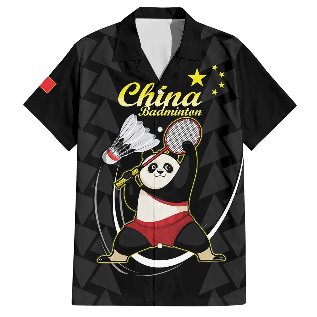 Personalised China Badminton Hawaiian Shirt 2024 Chinese Cute Panda Black Version - Wonder Print Shop