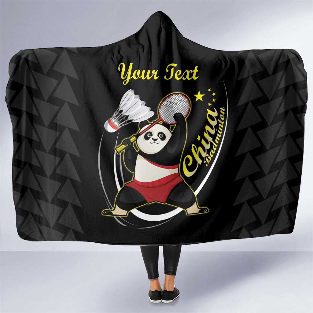 Personalised China Badminton Hooded Blanket 2024 Chinese Cute Panda Black Version