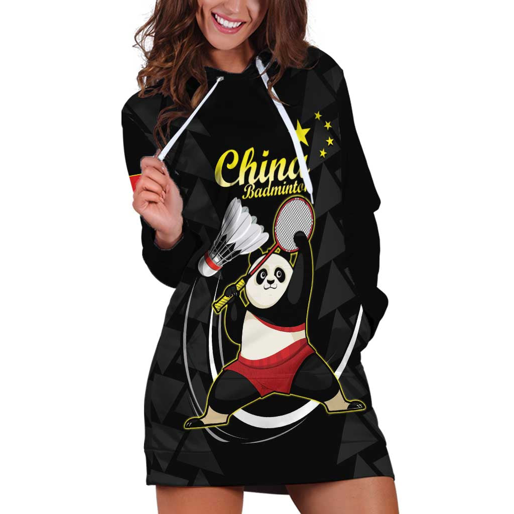 Personalised China Badminton Hoodie Dress 2024 Chinese Cute Panda Black Version - Wonder Print Shop