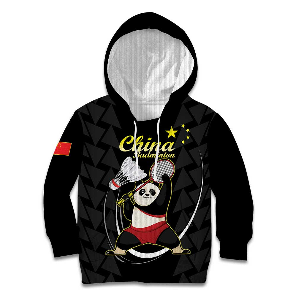 Personalised China Badminton Kid Hoodie 2024 Chinese Cute Panda Black Version - Wonder Print Shop