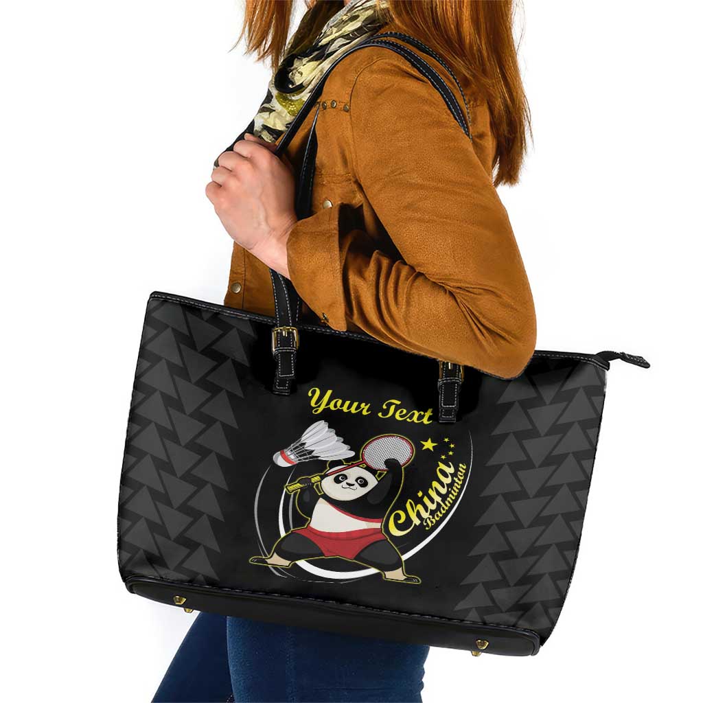 Personalised China Badminton Leather Tote Bag 2024 Chinese Cute Panda Black Version