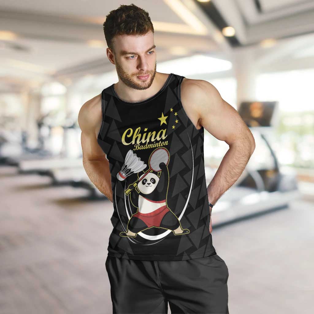 Personalised China Badminton Men Tank Top 2024 Chinese Cute Panda Black Version - Wonder Print Shop