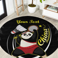 Round black panda astronaut rug with yellow “Happy Birthday” and custom text banner