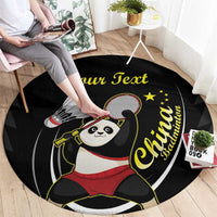 Personalized round black panda astronaut rug with “Happy Birthday” and yellow custom text