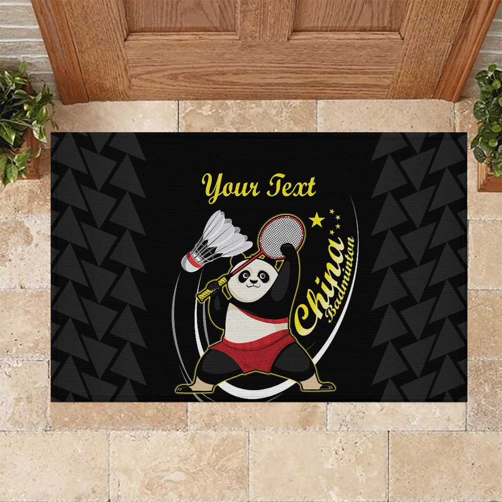 Personalised China Badminton Rubber Doormat 2024 Chinese Cute Panda Black Version - Wonder Print Shop