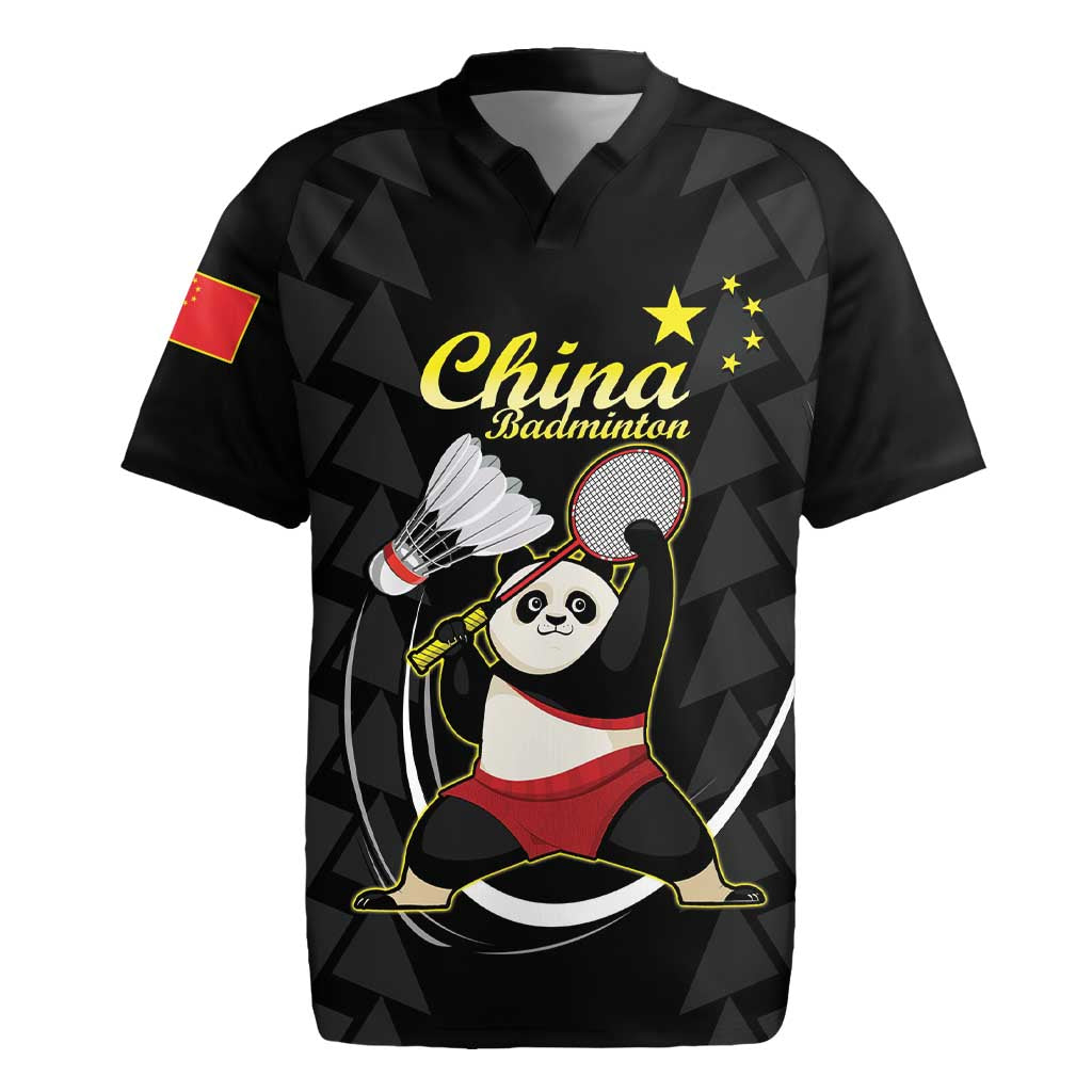 Personalised China Badminton Rugby Jersey 2024 Chinese Cute Panda Black Version - Wonder Print Shop