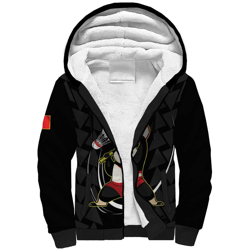 Personalised China Badminton Sherpa Hoodie 2024 Chinese Cute Panda Black Version - Wonder Print Shop