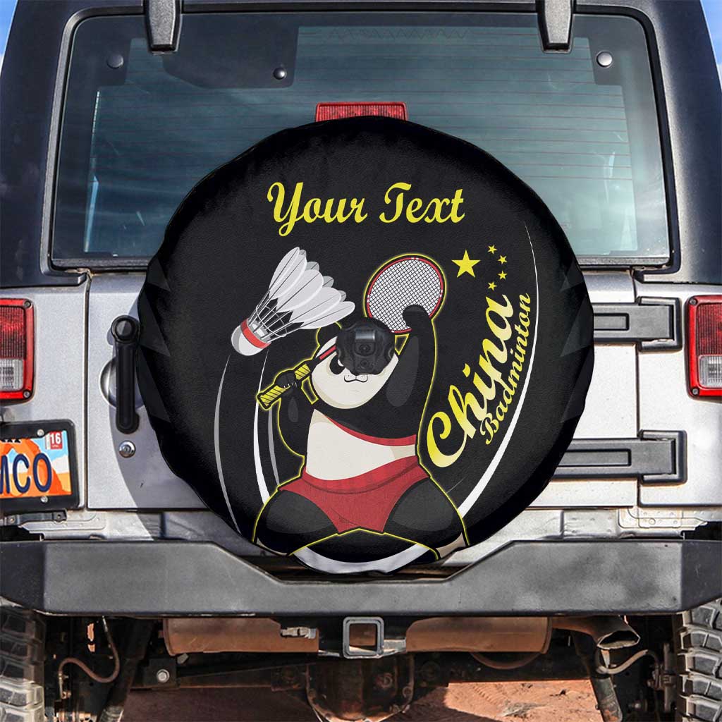 Personalised China Badminton Spare Tire Cover 2024 Chinese Cute Panda Black Version - Wonder Print Shop