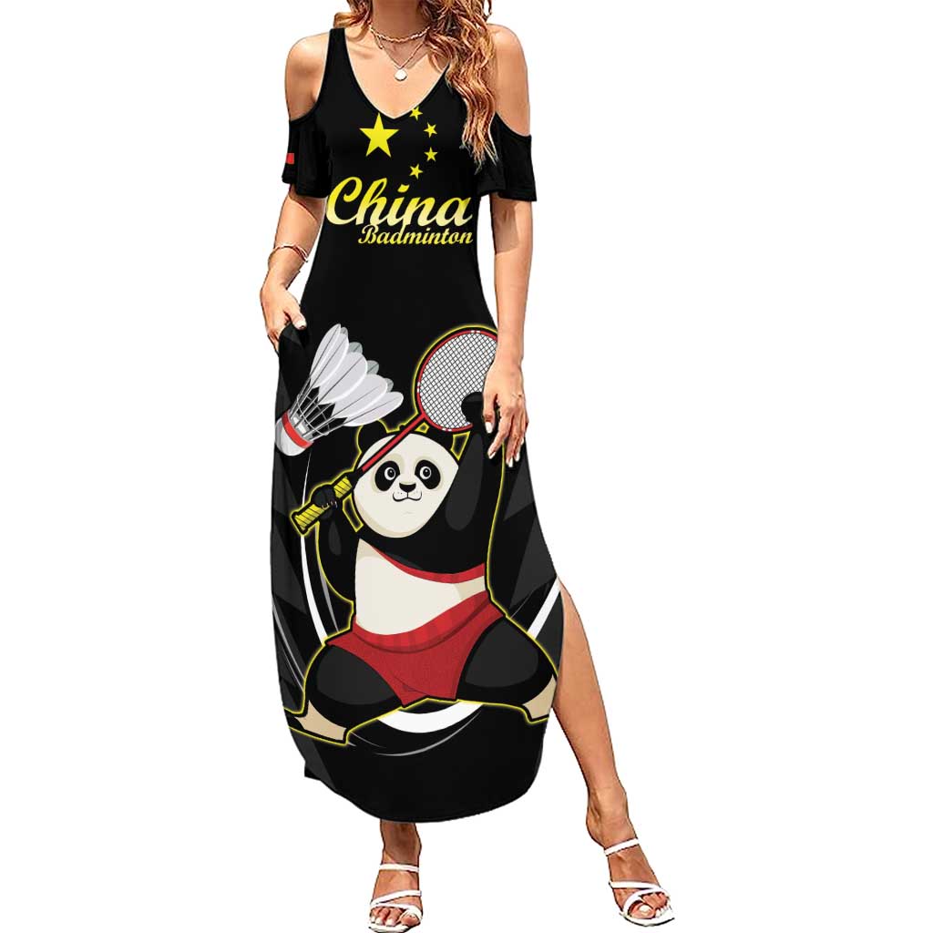 Personalised China Badminton Summer Maxi Dress 2024 Chinese Cute Panda Black Version - Wonder Print Shop