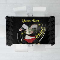 Black personalized badminton tablecloth with panda portrait and gold text