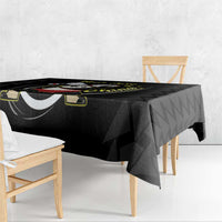 Black badminton tablecloth with panda design along the table edge