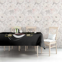Black badminton tablecloth with panda artwork and border drum-like motif