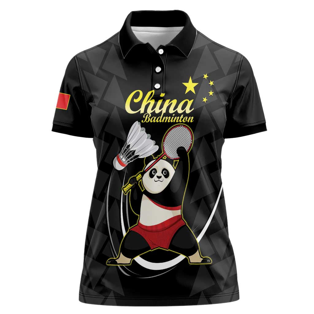 Personalised China Badminton Women Polo Shirt 2024 Chinese Cute Panda Black Version - Wonder Print Shop